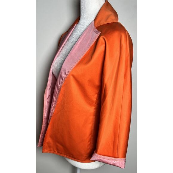 Charles Nolan New York 100% Silk Orange Pink Reversible Open Jacket Pockets Sz 2 - Picture 4 of 11
